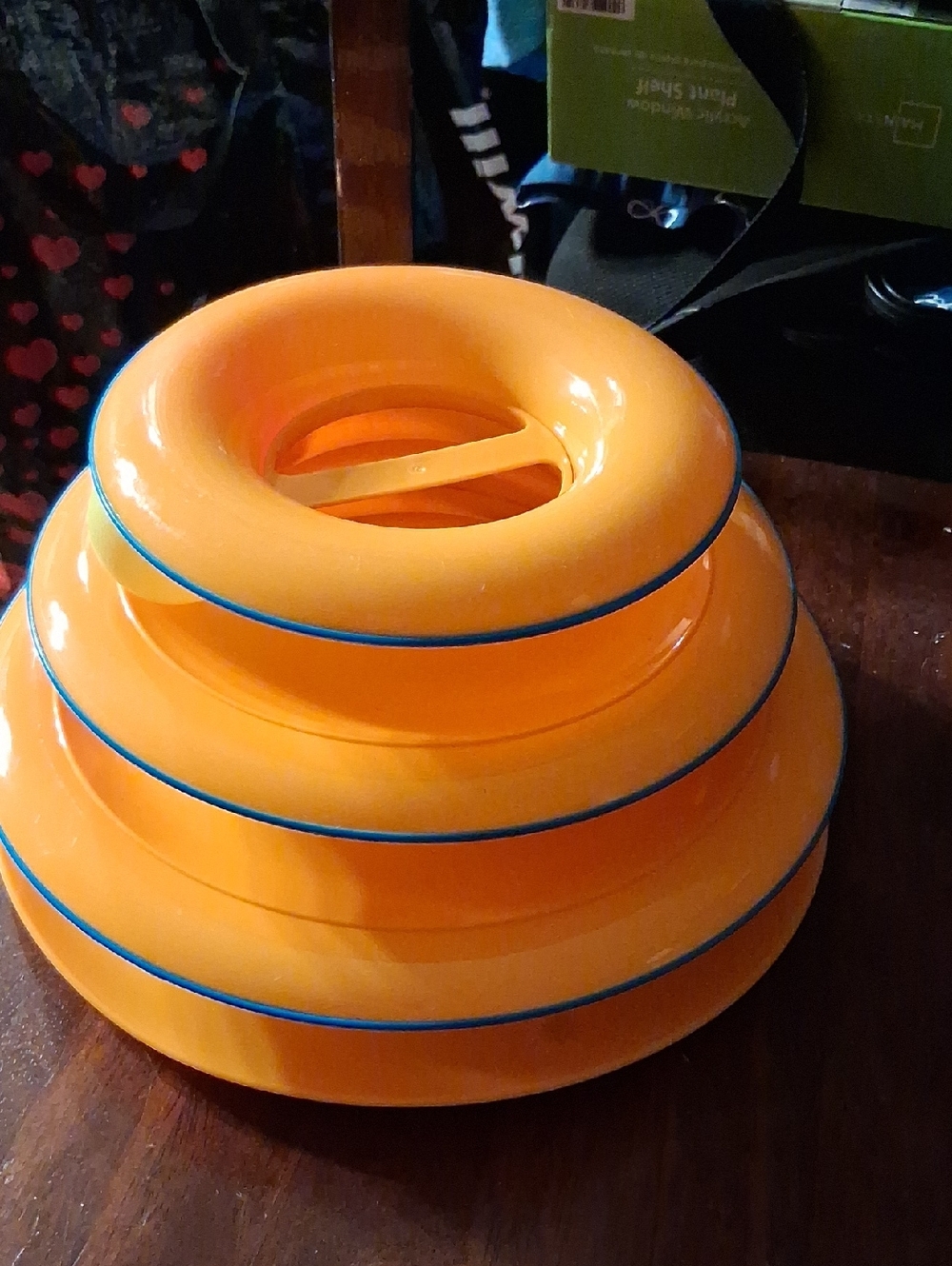 Stacking Ring Toy - Bright Orange with Blue Trim For Cats